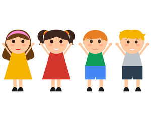 Group of happy children jumping fun