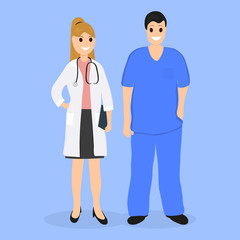 Two doctor in hospital, flat design