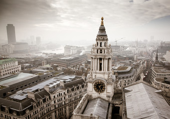 rooftop view over London on a foggy day from St Paul's cathedral