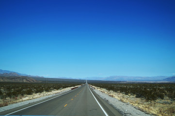 Beautiful view of road with mountain view in the spring time. Landscape of state Nevada, USA