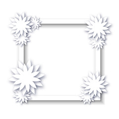 Obraz premium Floral frame. White decorative paper flowers on white frame