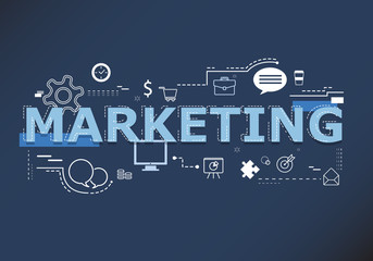 Naklejka premium Creative illustration of marketing word lettering typography.