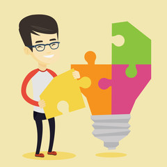 Student with idea lightbulb vector illustration.