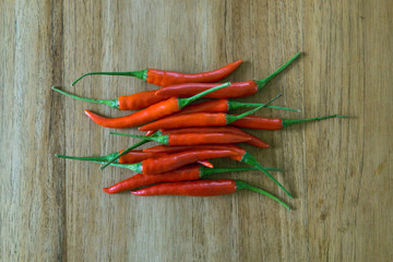 red,hot,chili on wood table.