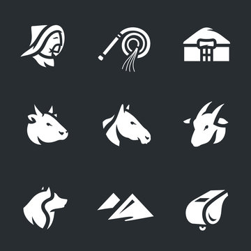 Vector Set of Cattleman and pasture camp Icons.
