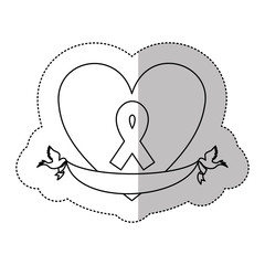 figure heart with breast cancer ribbon and doves, vector illustration design