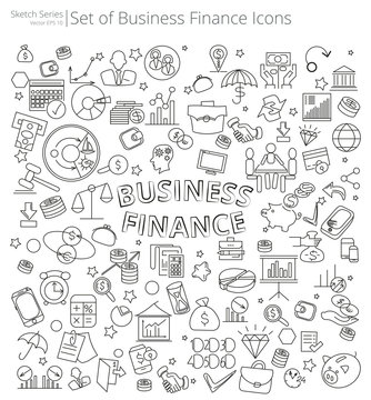 Hand Drawn Business and Finance icons. Vector Illustration of large set of Business and Finance icons and doodles. Hand Drawn Sketch Style. © jojje11