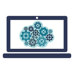 blue gear in the laptop icon, vector illustraction design image