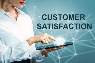 Customer Satisfaction text with business woman
