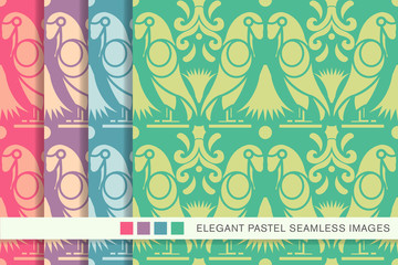 Seamless pastel background set animal bird parrot flower