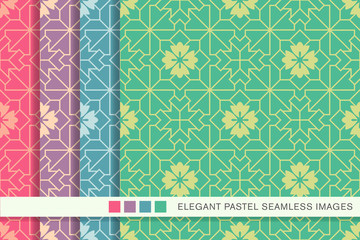 Seamless pastel background set check square star cross flower