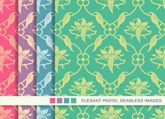 Fototapeta premium Seamless pastel background set curve cross leaf vine flower