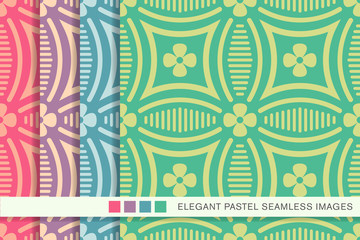 Seamless pastel background set curve round cross flower line