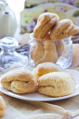 Cottage cheese biscuits with sugar on a plate