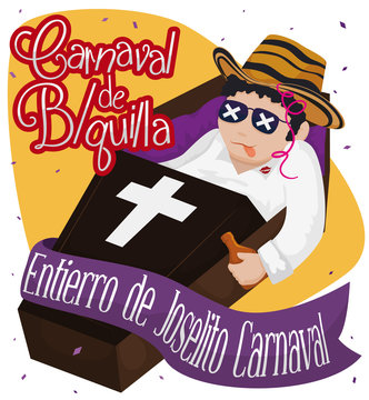 Representation of Festive Joselito's Death for Barranquilla's Carnival, Vector Illustration