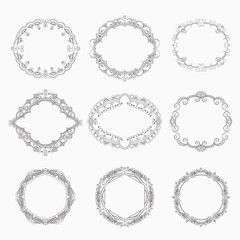 Collection of hand drawn wreaths. Cute template design elements. Vector illustration.