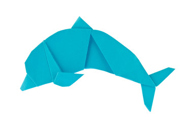 Blue sea dolphin of origami - obrazy, fototapety, plakaty