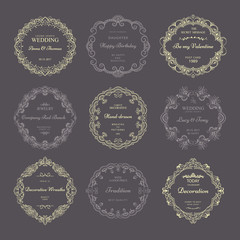 Collection of hand drawn wreaths. Cute template design elements. Vector illustration.