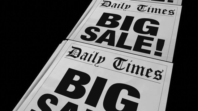 Big Sale Advertisement Clearance Event Newspaper Headline 3d Animation