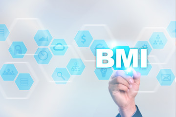 Medical doctor drawing bmi on the virtual screen.