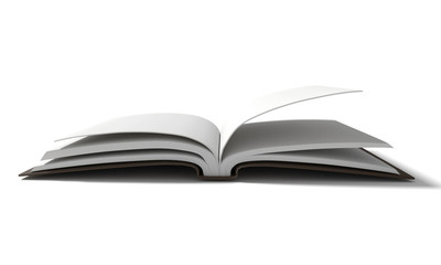 blank white book with brown hardcover on isolated white background in 3D rendering