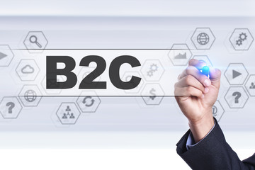 Fototapeta premium Businessman drawing on virtual screen. b2c concept.