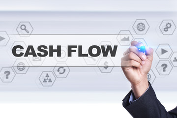 Businessman drawing on virtual screen. cash flow concept.
