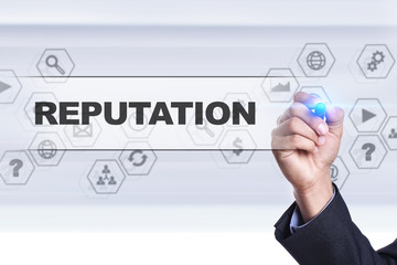 Businessman drawing on virtual screen. reputation concept.