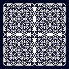 Square Pattern panel for laser cutting with mandalas. Kirigami filigree pattern frame. For wedding invitation, envelope, baby shower, postcards. Suitable for printing, engraving, metal, wood.