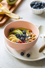 Varieties of fruits and nuts on Greek yogurt