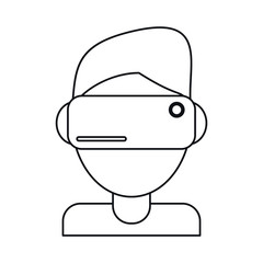 boy wearing vr goggles thin line vector illustration eps 10