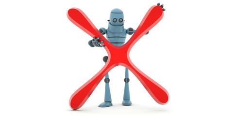 High technologies, the robot holding a sign 