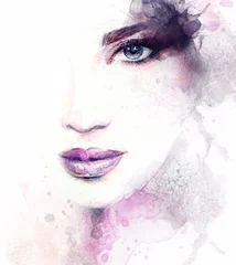 Foto auf Acrylglas Aquarell Gesicht Gesicht der Frau. Modeillustration. Aquarellmalerei