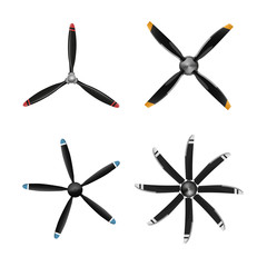 Set of aircraft screw in flat style. Airplane propellers on white background - obrazy, fototapety, plakaty