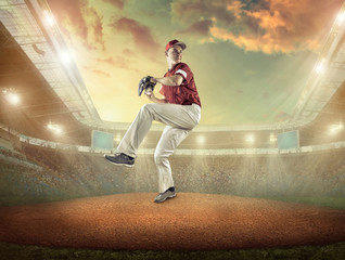 Baseball players in action on the stadium.