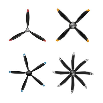 Set of aircraft screw in flat style. Airplane propellers on white background