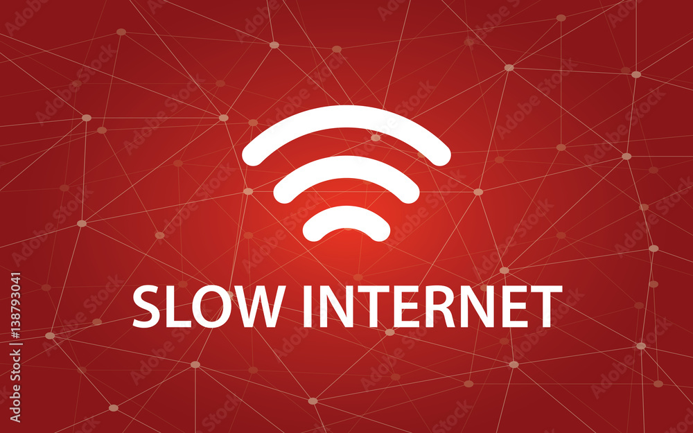 Aufkleber slow internet white text illustration with constellation map on red background and signal bar icon