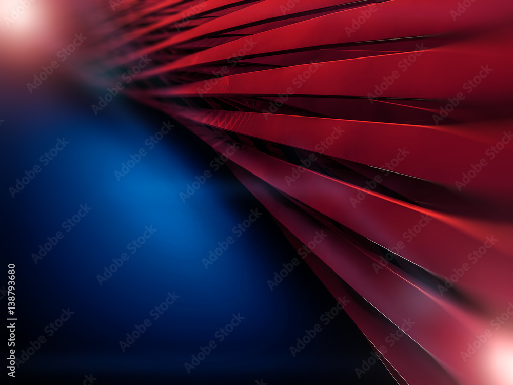 Poster abstract red shapes on dark background. 3d rendering.