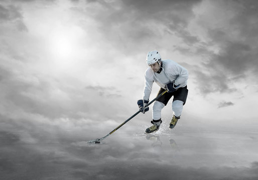 Ice hockey player in action outdoor 
