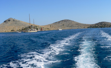 Panorama of croatian hrvatian coast and sea from boat