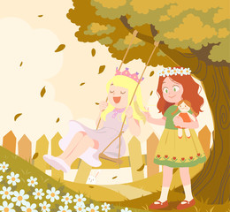 Obraz na płótnie Canvas Little girls' playing on swing
