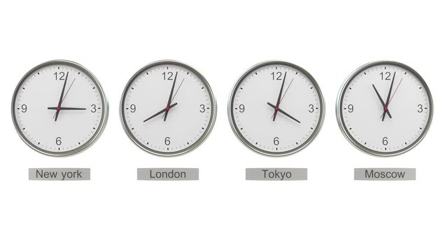 Time Zone Clocks showing different time