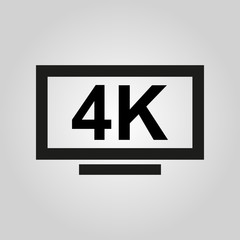 4K TV icon. Television and display, televisor symbol. Flat design. Stock - Vector illustration