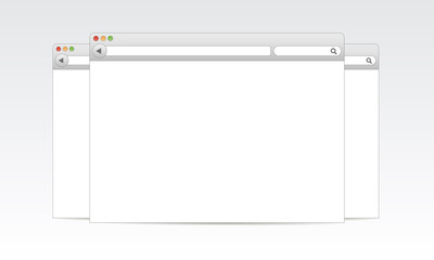 Browser window for computer mockup isolated on white background. Three blank browser windows. Vector illustration