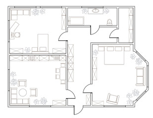 Abstract vector plan of two-bedroom apartment
