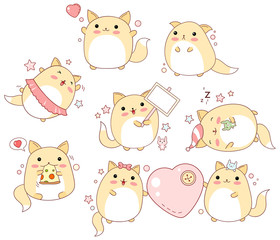 Set of cute cats in kawaii style