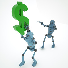 The robot carries a financial well being, while the second, wants to seize it, 3d render