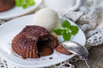 Chocolate fondant - lava cake with vanilla ice cream