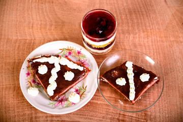 Pancake cake with fresh raspberry, pistachios and dark chocolate