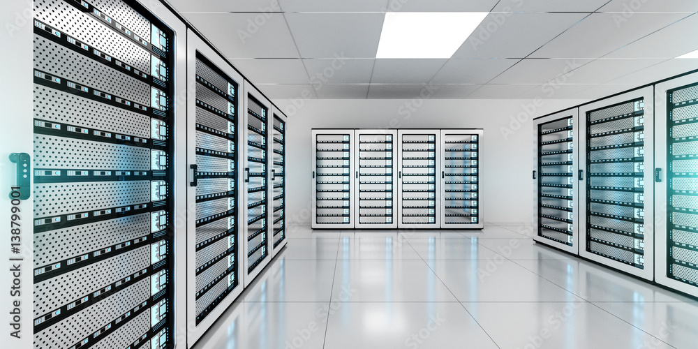 Poster White server room data center storage 3D rendering